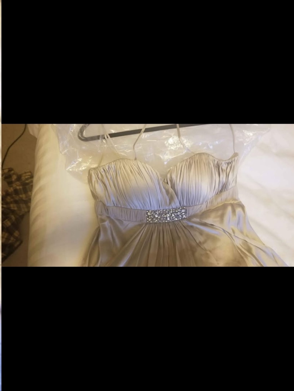 Strapless Pleated Satin Gown with Rhinestone Waist Marc Bouwer Size 8